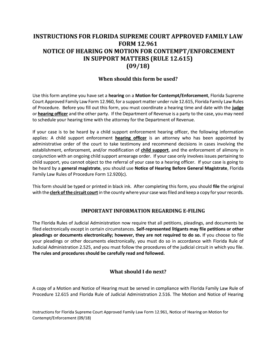  Florida Notice of Hearing Form 2018-2024