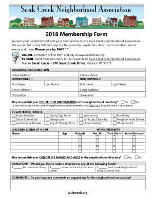 Membership Form Sauk Creek Neighborhood Association