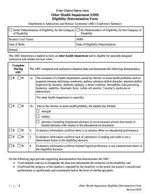 Other Health Impairment Eligibility Determination Form