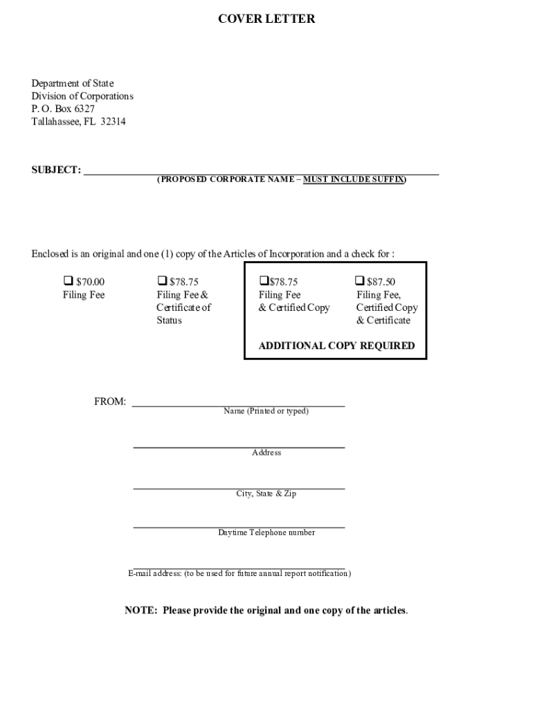  Articles of Incorporation Florida 2016-2024