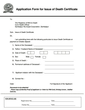 Death Certificate Application  Form