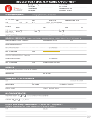  REQUEST for a SPECIALTY CLINIC APPOINTMENT 2018