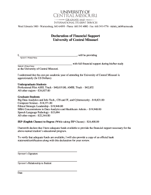 Declaration of Financial Support Affidavit Ucm  Form