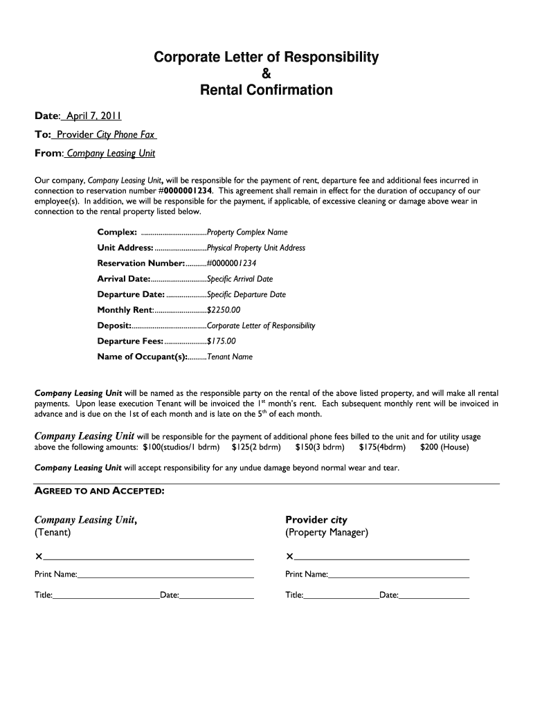 Letter of Responsibility Template  Form