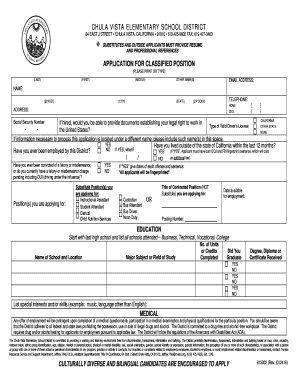 Classified Chula Vista Elementary School District  Form