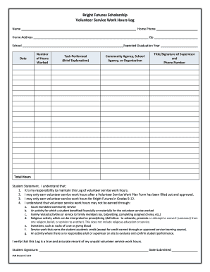 Volunteer Service Work Hours Log  Form