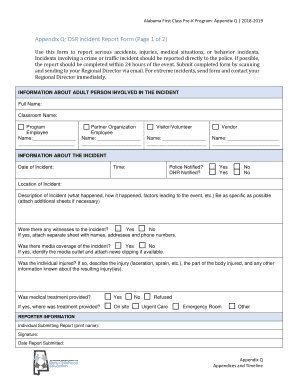Alabama First Class Pre K Program Appendix Q  Form