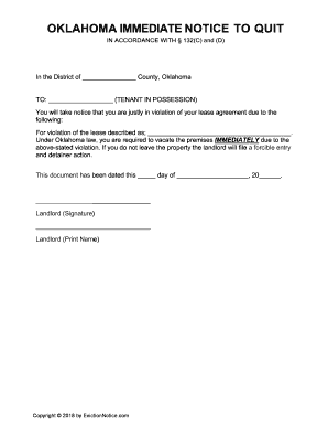 Notice to Quit Oklahoma  Form