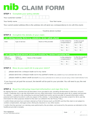  Nib Health Fund Claim Form 2016-2024