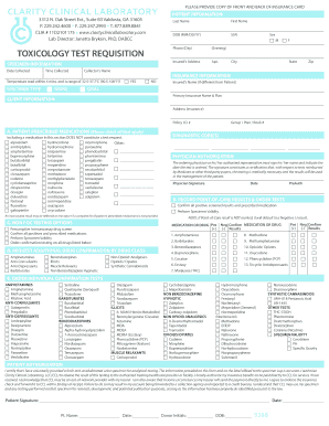 Clarity Clinical Laboratory Toxicology Test Requisition  Form