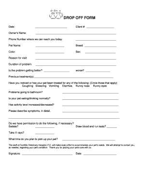 Veterinary Drop off Form