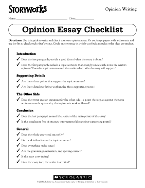 Opinion Essay Checklist  Form