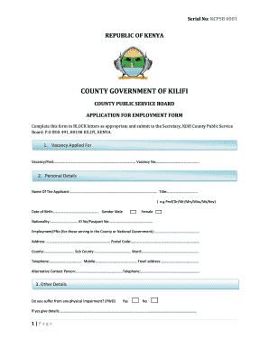 Kilifi County Public Service Board Application Form