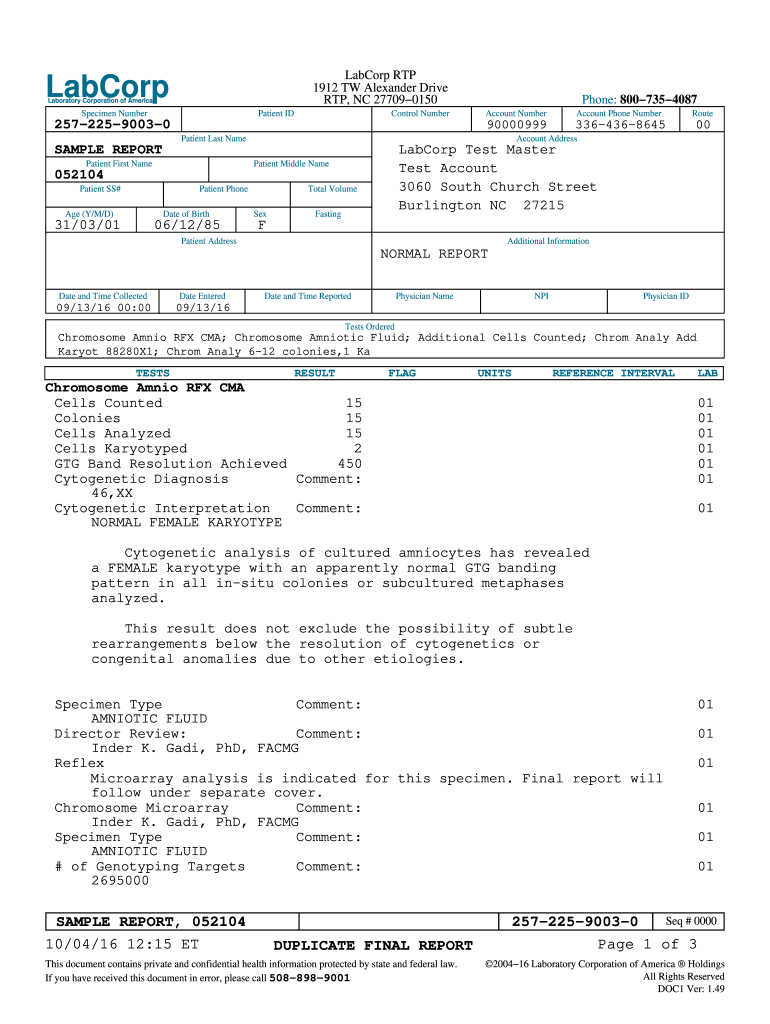 Labcorp Std Test Results PDF  Form