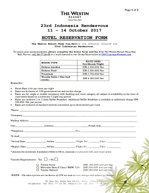 Hotel Reservation Form Indonesia Rendezvous 23rd