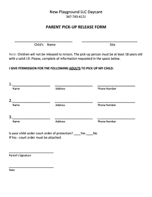 Daycare Pick Up Authorization Form