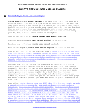 Toyota Premio User Manual English PDF  Form