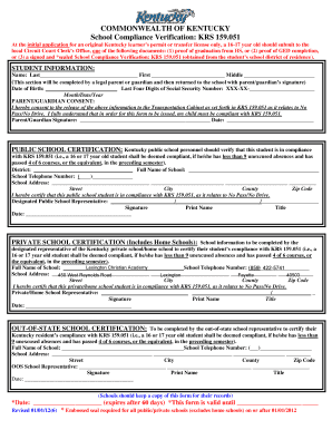 School Compliance Verification Form Kentucky