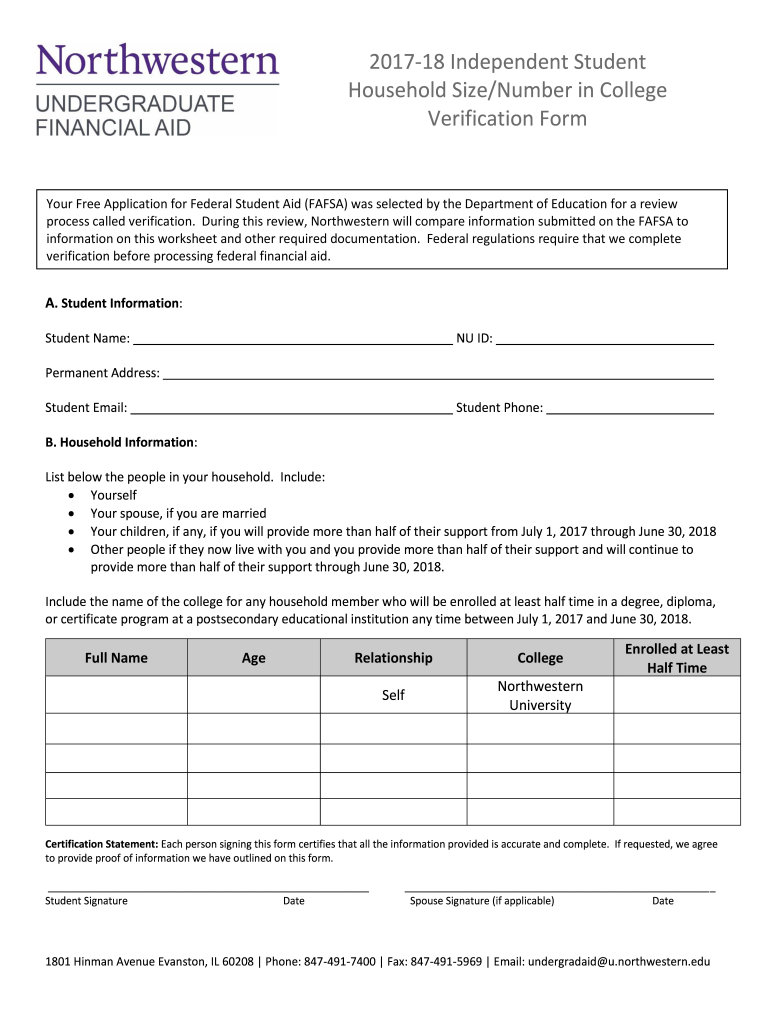 Independent Student Household Size Verification Form