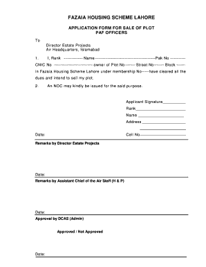 NOC for Sale PAF Officers Fazaia Housing Scheme  Form