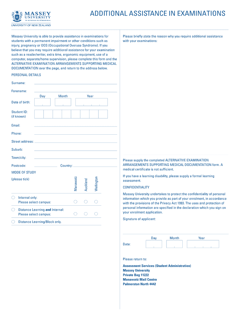 Additional Assistance in Examinations and Alternative Examination Arrangements Supporting Medical Documentation Additional Assis  Form