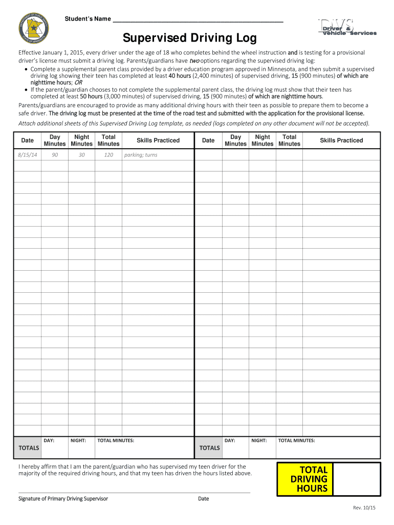  Driving Log Printable 2015-2024