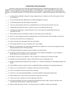 A Model of Basic Values Questionnaire PDF  Form