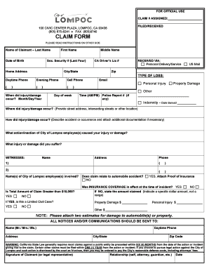 Claim Form City of Lompoc