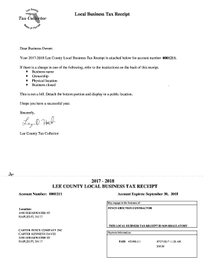 Local Business Tax Receipt Lee  Form