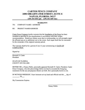 Warranty Carter Fence Company  Form