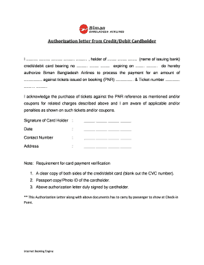 Credit Card Holder Authorization Letter  Form