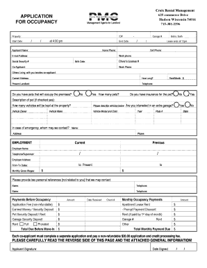 Application for Occupancy PMC Management Group  Form