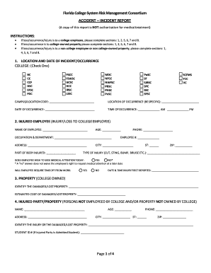 Accident Incident Report Eastern Florida State College  Form