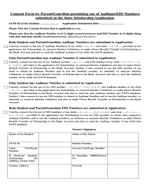 Aadhaar Consent Form for Ssp Scholarship