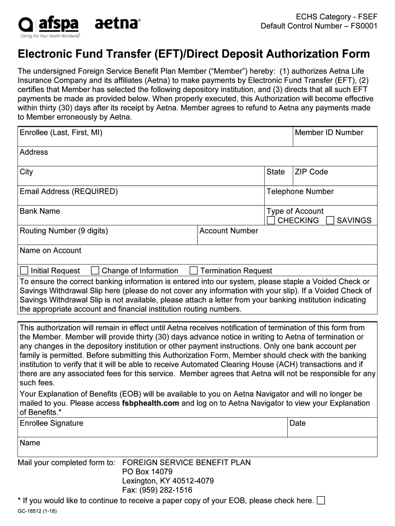  Electronic Fund Transfer EFTDirect Deposit Authorization Form 2018