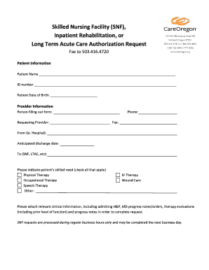 SNF IPR LTAC Authorization Request Form OHP and Medicare