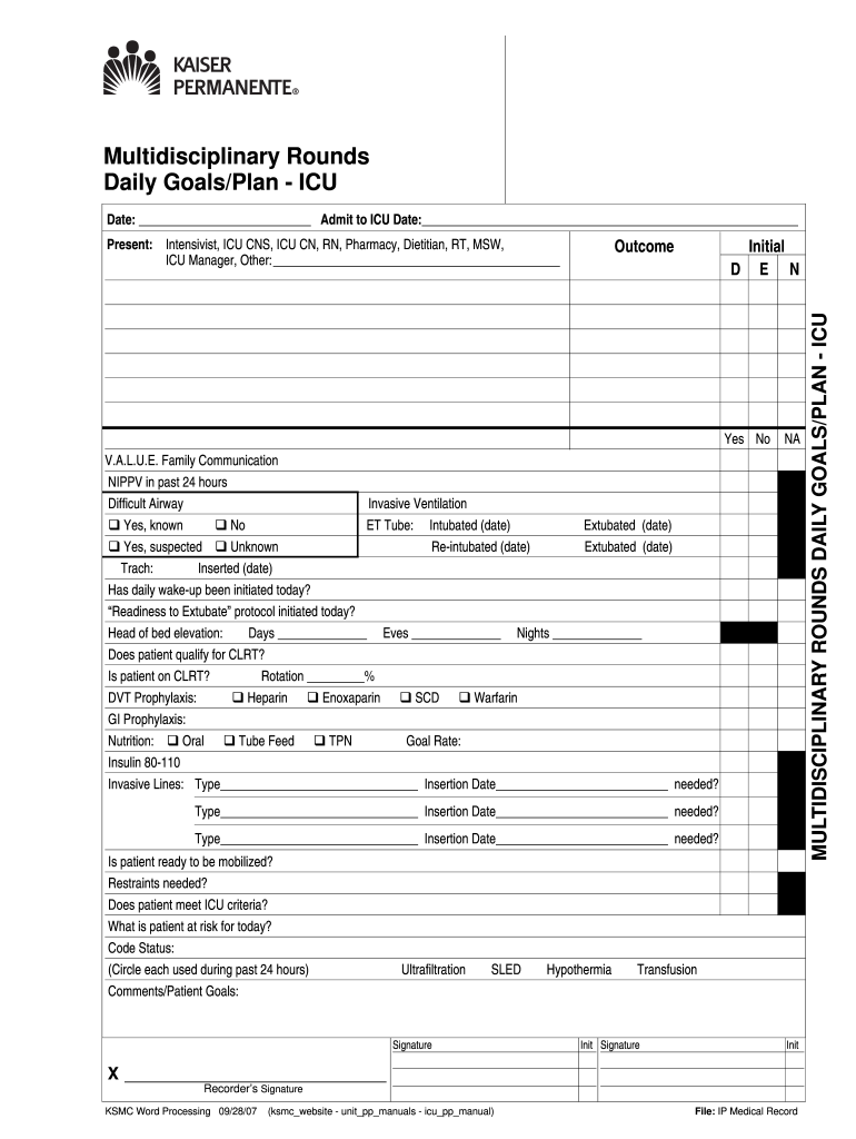 Multidisciplinary Rounds Template  Form