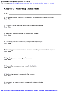 Accounting 25th Edition Warren Test Bank Solutions Manual Test  Form