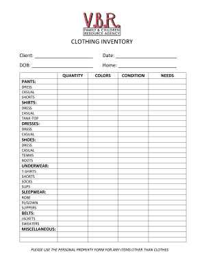 CLOTHING INVENTORY SHEET DOCX  Form