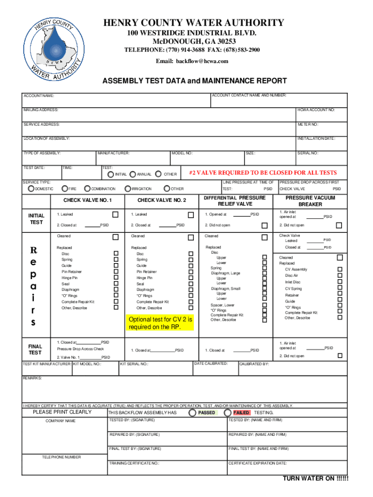 HENRY COUNTY WATER AUTHORITY 100 WESTRIDGE INDUSTR  Form