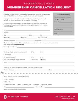 Membership Cancellation Request OSU Rec Sports  Form