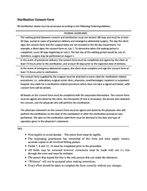 All Sterilization Claims Must Be Processed According to the Following Federal Guidelines  Form