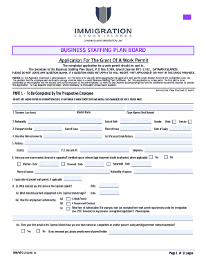 Cayman Islands Immigration Grant Work Form