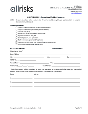 Occupational Accident Insurance Application  Form