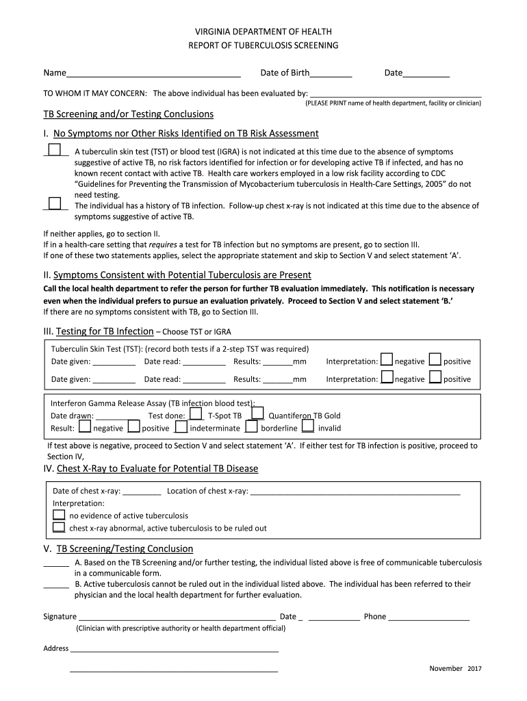  Tb Screening Form Virginia 2017-2024