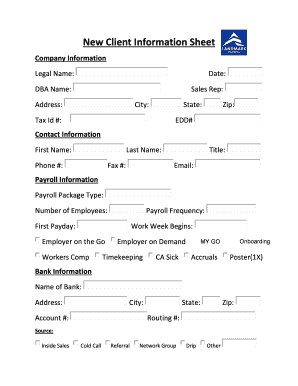 Bank Client Information Sheet Template