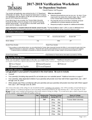  Verification Worksheet  Truman State University 2018