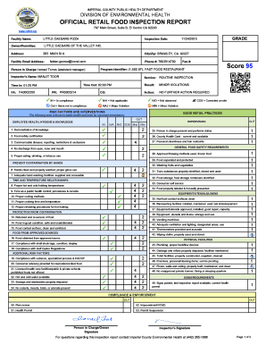Food Inspection Report  Form
