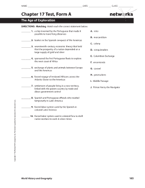 Chapter 17 Test Form a the Age of Exploration Answer Key