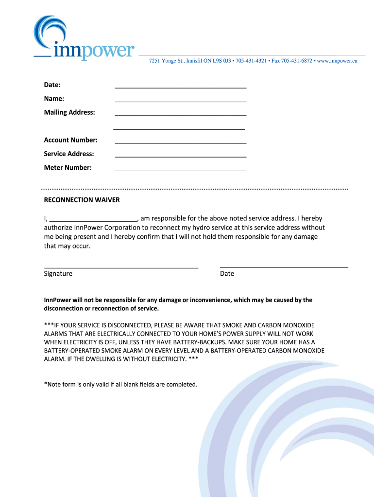 Reconnection Waiver InnPower  Form